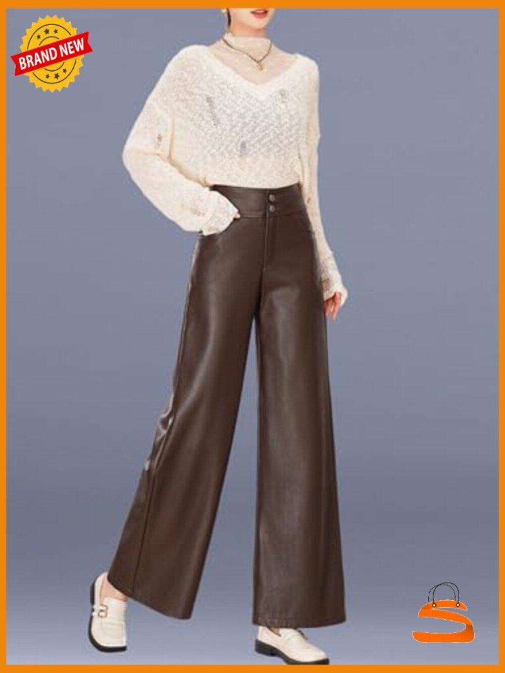 High Waist Wide Leg Faux Leather Palazzo Pants With Pockets - Picture 5 of 5